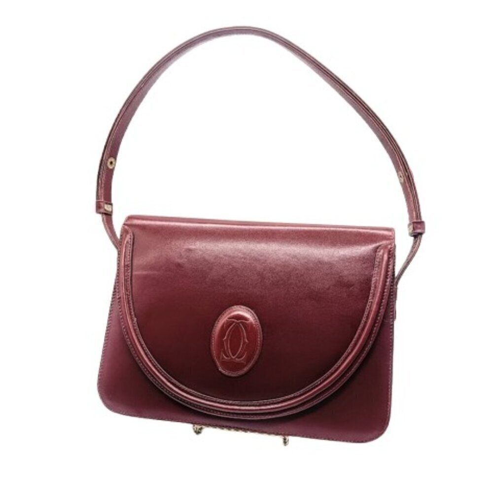 Cartier Must De Cartier Burgundy Leather Convertible Satchel Shoulder Bag